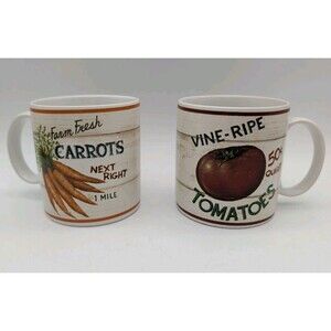 Sakura Farmstand Vegetables Mugs David Carter Brown CC10 Set Of 2 Carrots Tomato